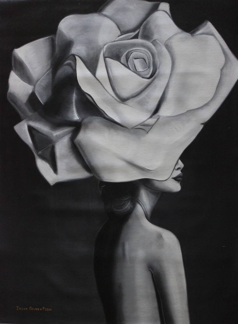 770x1046 Saatchi Art Tudor Rose Painting By Irina Goldenfish - Black And White Rose Painting