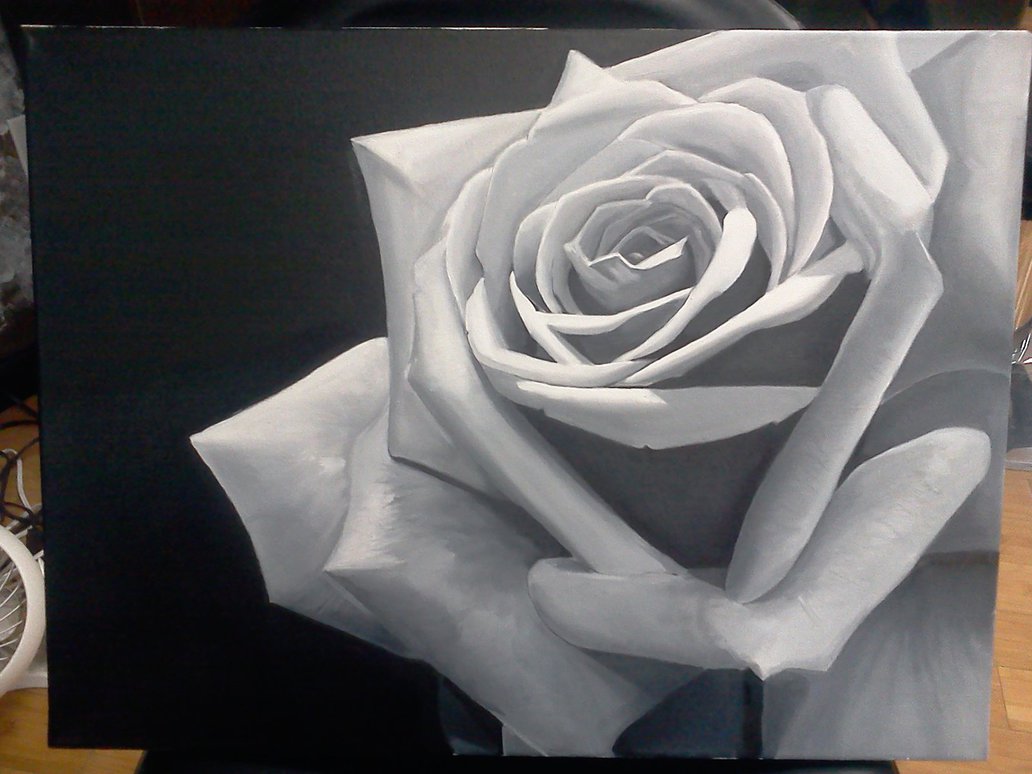 1032x774 White Rose Oil Painting By Nigma32 - Black And White Rose Painting