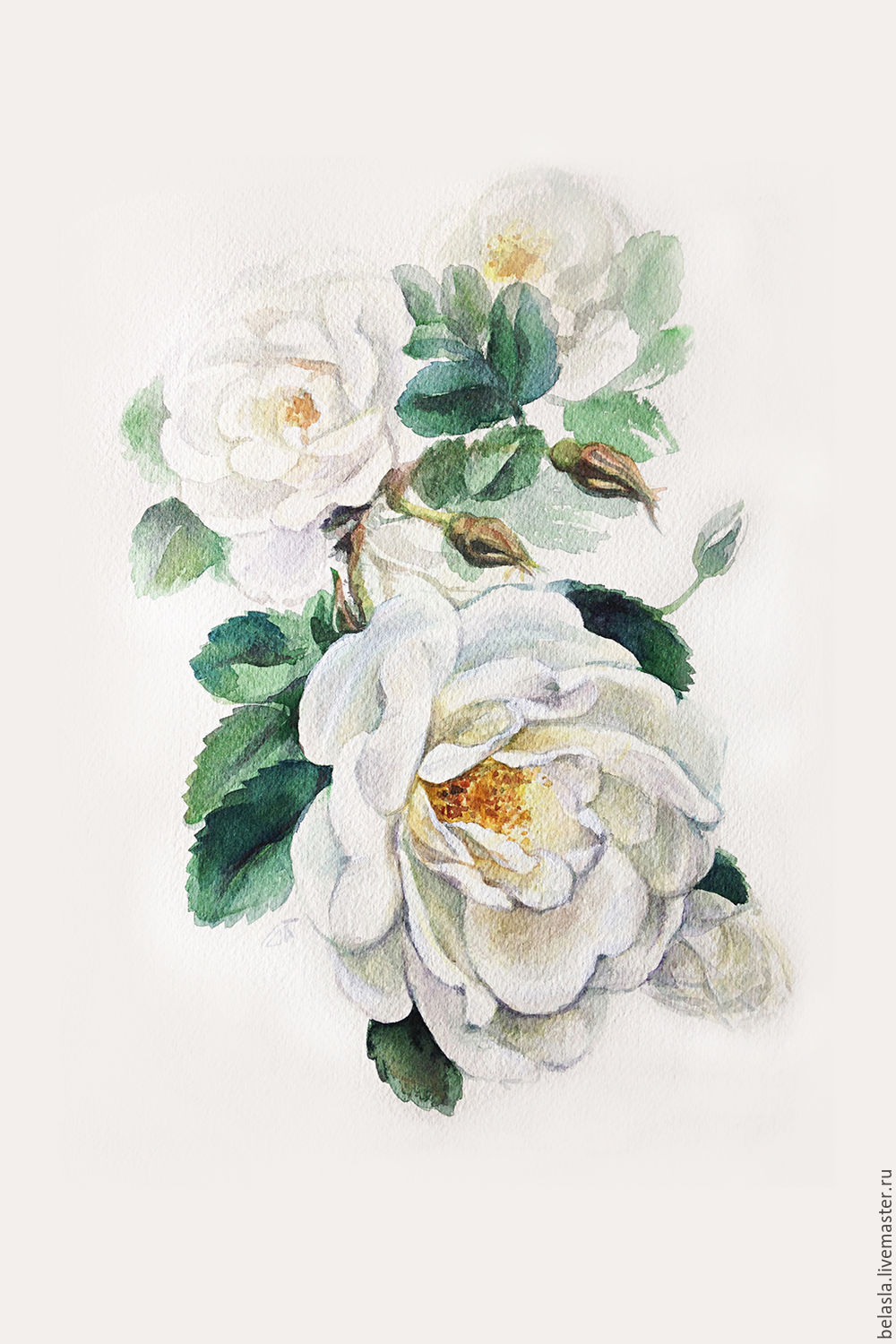 1000x1500 White Rose, Watercolor Shop Online On Livemaster With Shipping - Black And White Rose Painting