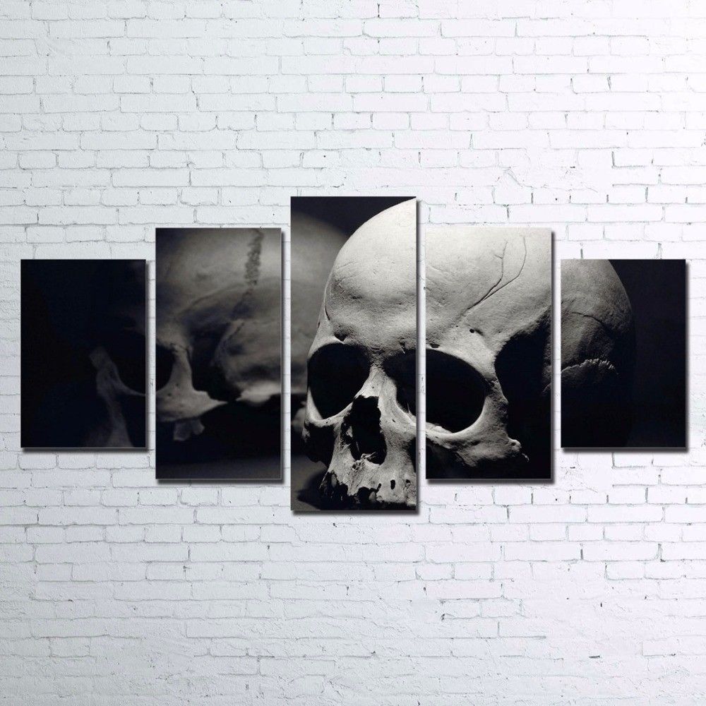 1000x1000 Framed Black And White Skull Painting Canvas Print Hd Poster Wall - Black And White Skull Painting