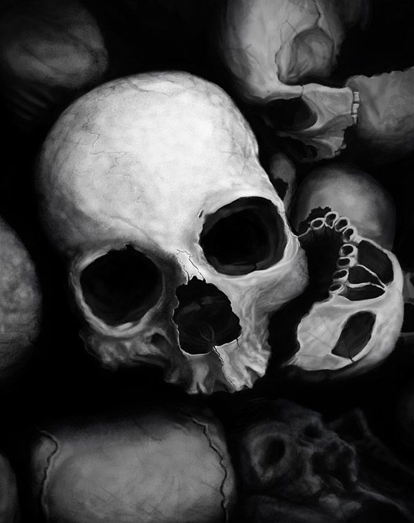600x759 Skull Painting Ii - Black And White Skull Painting