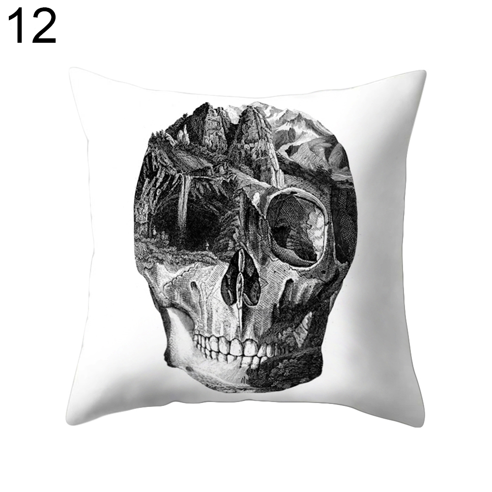 1001x1001 Skull Painting Throw Pillow Cover Zipper Cushion Case Room Sofa - Black And White Skull Painting