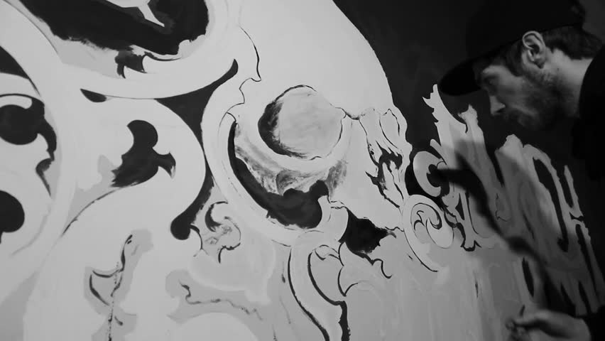 852x480 Stock Video Of Artist Painting White Grafiti With Skull 16922527 - Black And White Skull Painting