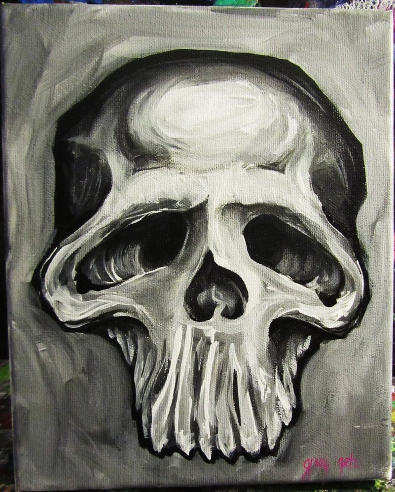 801x998 Black And White Skull By Gracyg89 - Black And White Skull Painting