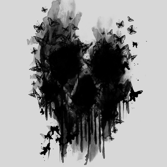 550x550 Butterfly Skull Art Print By Jun Salazar On We Heart It - Black And White Skull Painting