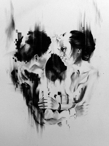 373x500 - Black And White Skull Painting