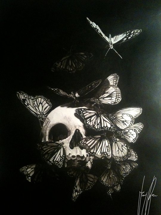 540x720 Acrylic Skull Paintings By Tony Rose - Black And White Skull Painting
