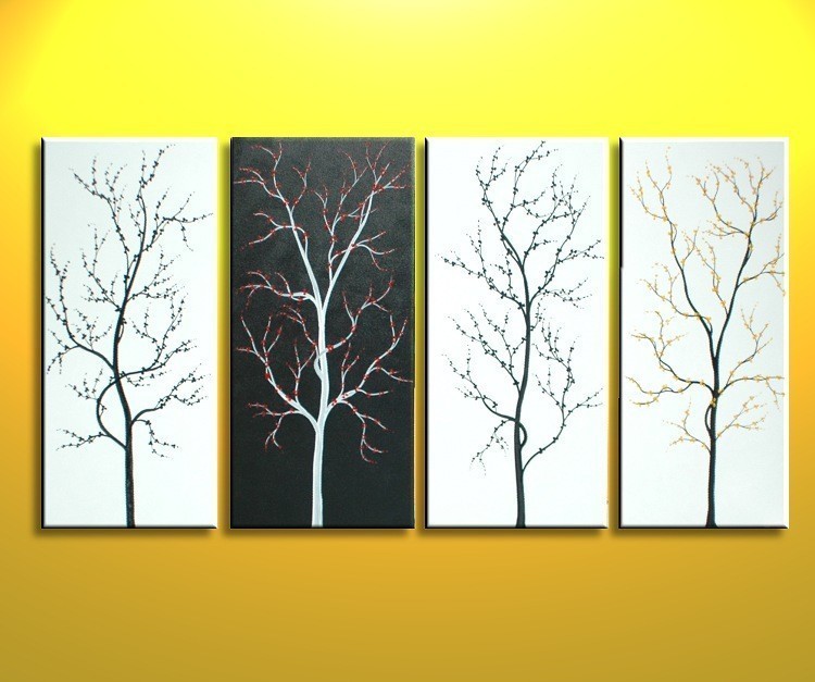 750x627 Black And White Tree Painting Zen Asian Cherry Blossom Art - Black And White Tree Canvas Painting