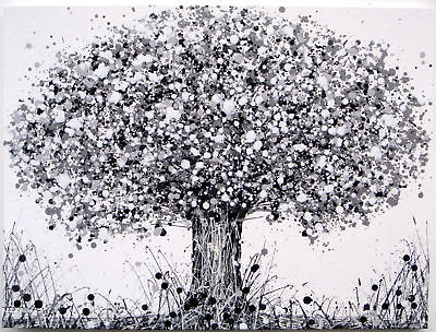 400x304 Large Abstract Modern Art Black White Tree Amp Flowers Wall Art - Black And White Tree Canvas Painting
