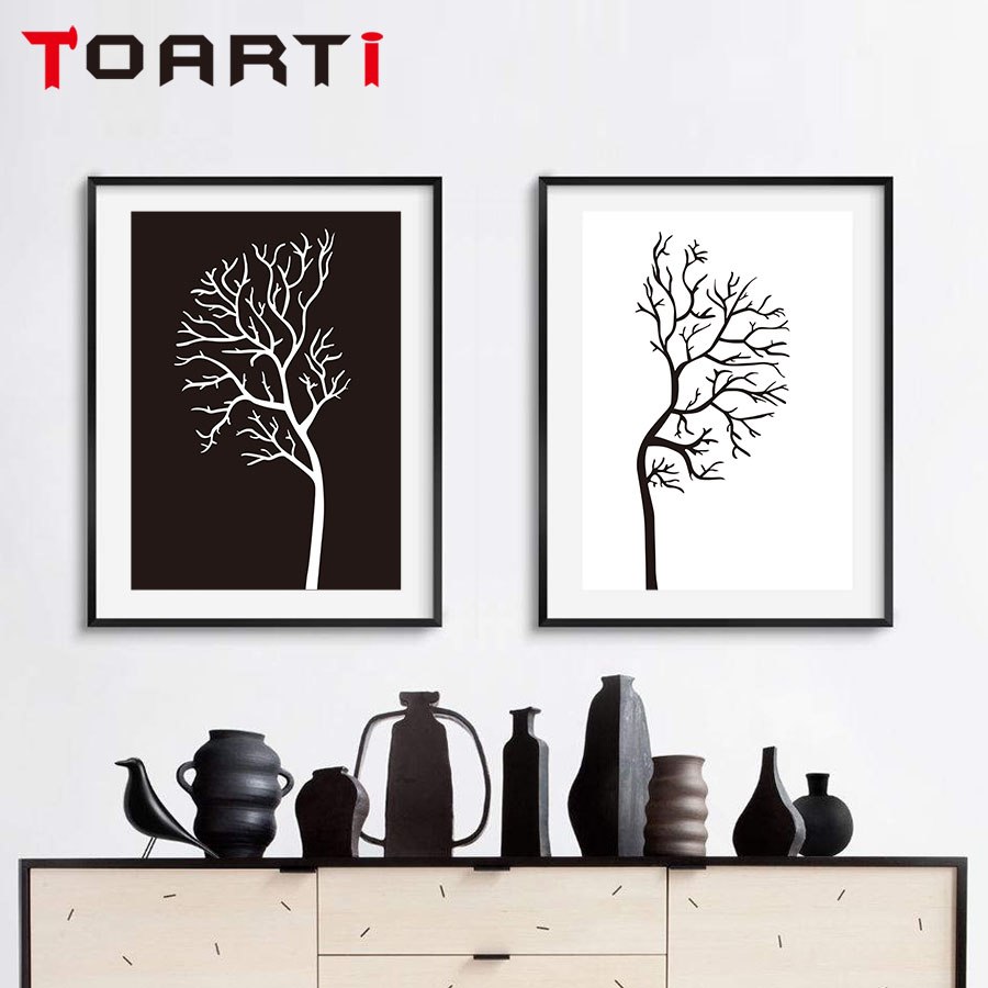 900x900 Online Shop Minimalist Nordic Black White Trees Wall Pictures - Black And White Tree Canvas Painting
