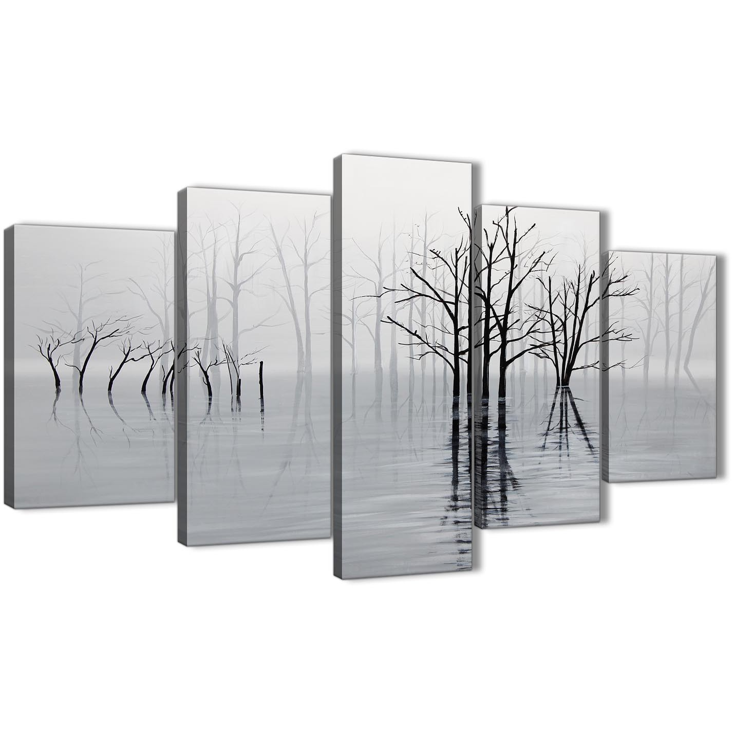 1427x1427 5 Panel Black White Grey Tree Landscape Painting Bedroom Canvas - Black And White Tree Canvas Painting