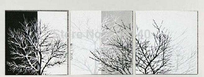 657x248 Abstract Black White Tree Stretched Oil Painting Canvas Winter - Black And White Tree Canvas Painting