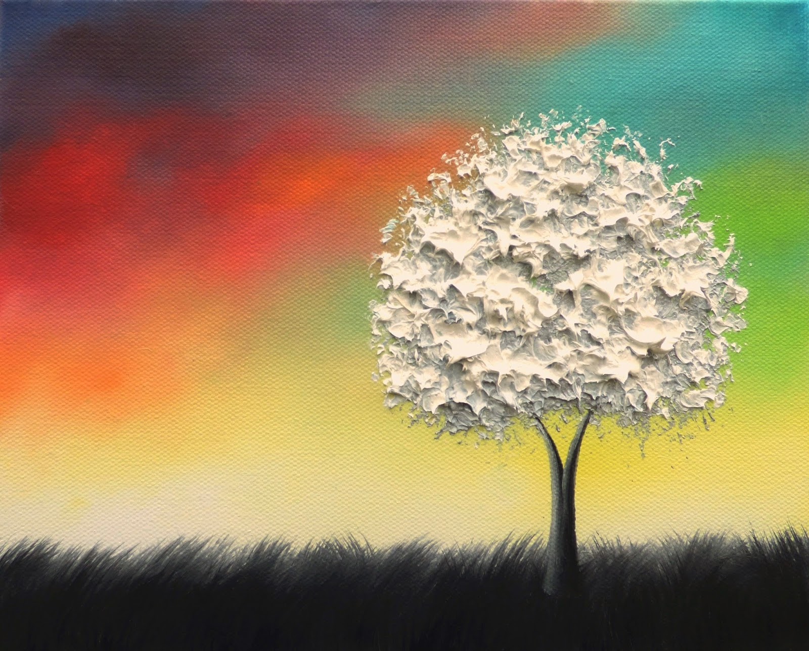 1600x1287 Contemporary White Tree Oil Painting, Original Canvas Art - Black And White Tree Painting