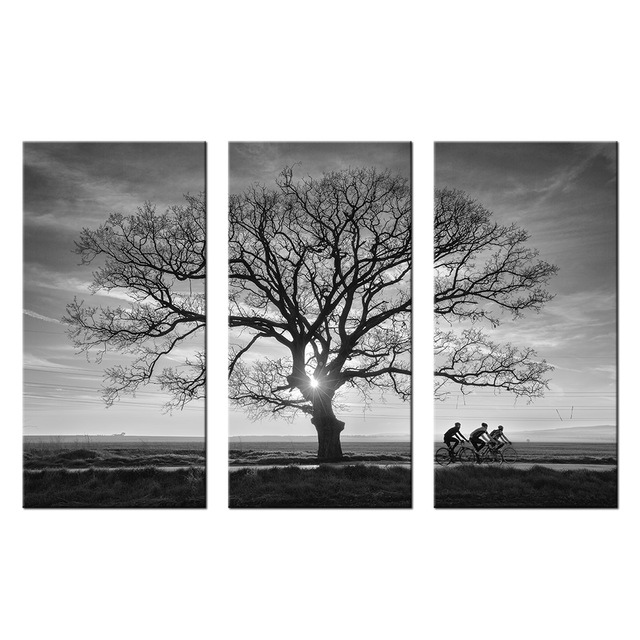 640x640 Sunset Landscape Painting Black And White Tree Branches Pictures - Black And White Tree Painting
