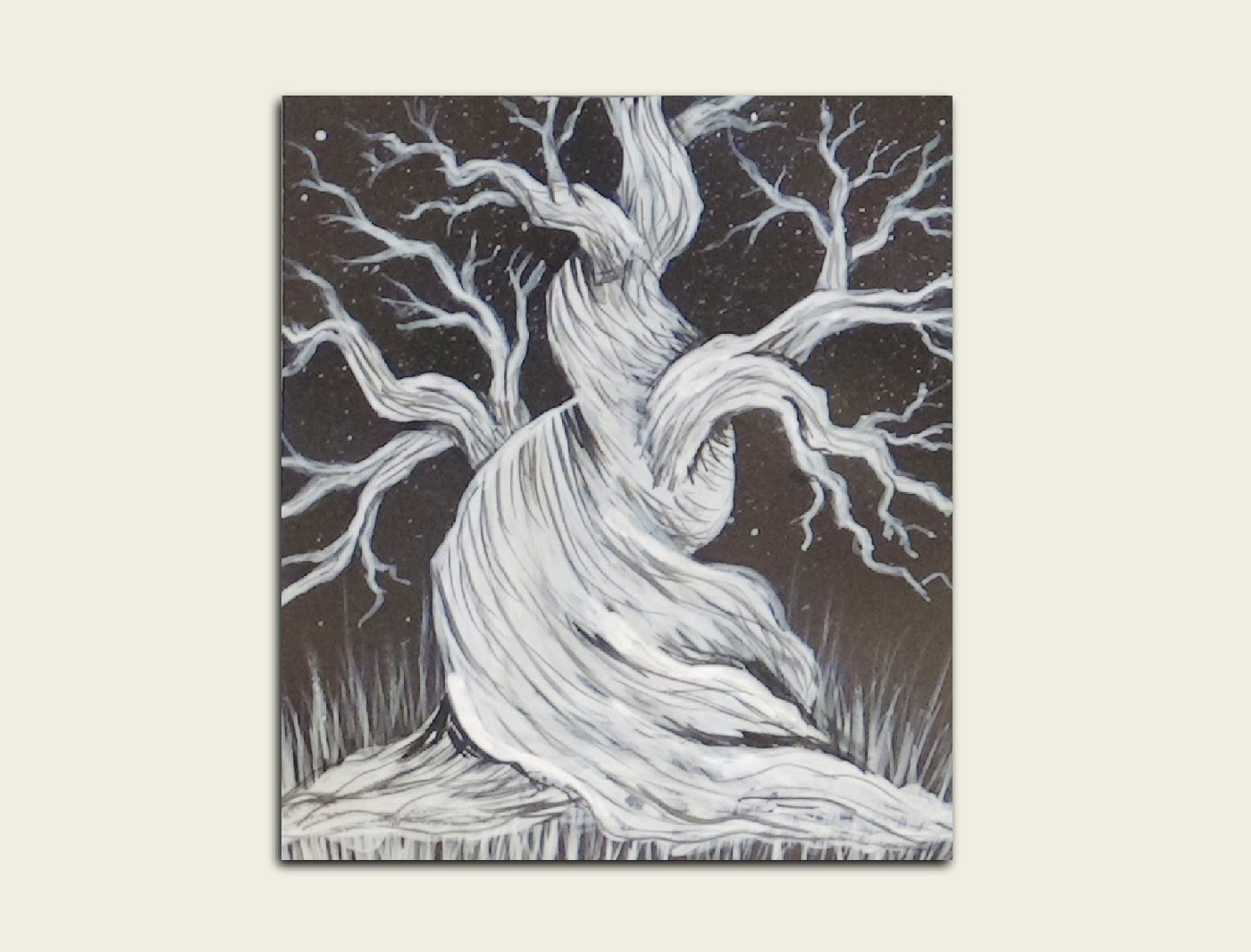 1400x1066 White Silhouette Painting - Black And White Tree Painting