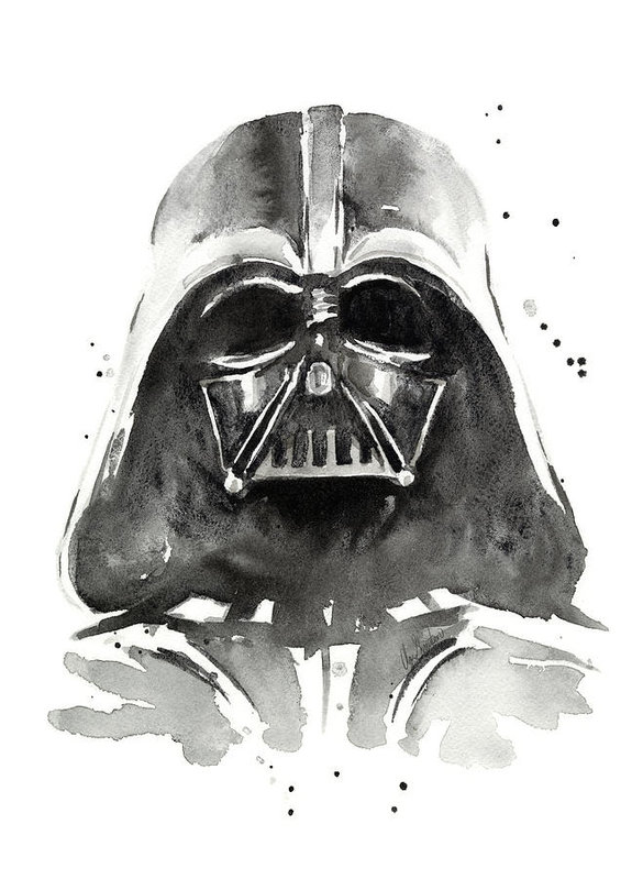 585x799 Darth Vader Watercolor Art Print By Olga Shvartsur - Black And White Watercolor Painting