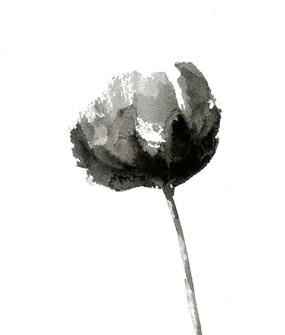 570x670 Black And White Peony Print From Original Watercolor Flower - Black And White Watercolor Painting