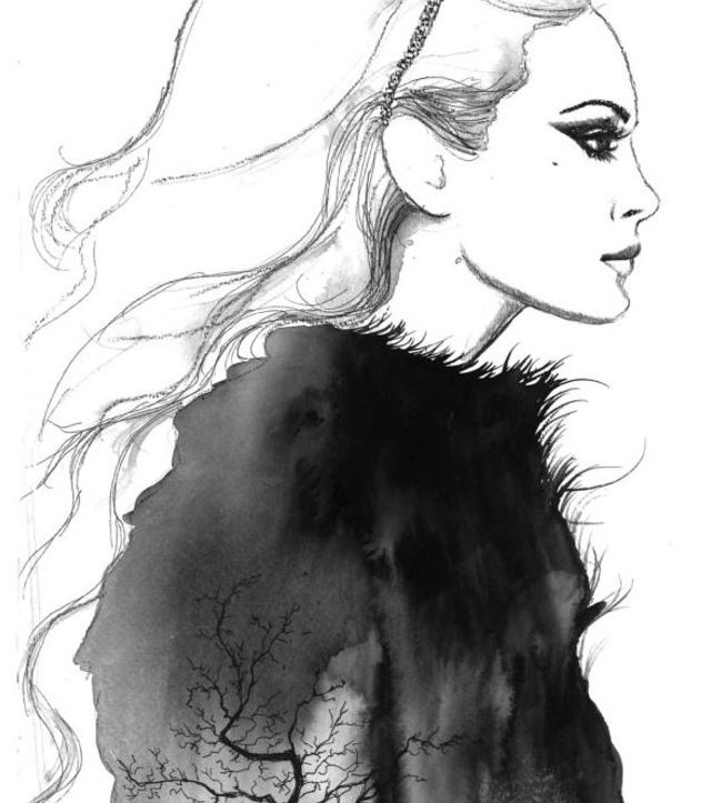 640x723 Art Inspiration. Black And White Woman. Deep Painting. Black Tones - Black And White Woman Painting