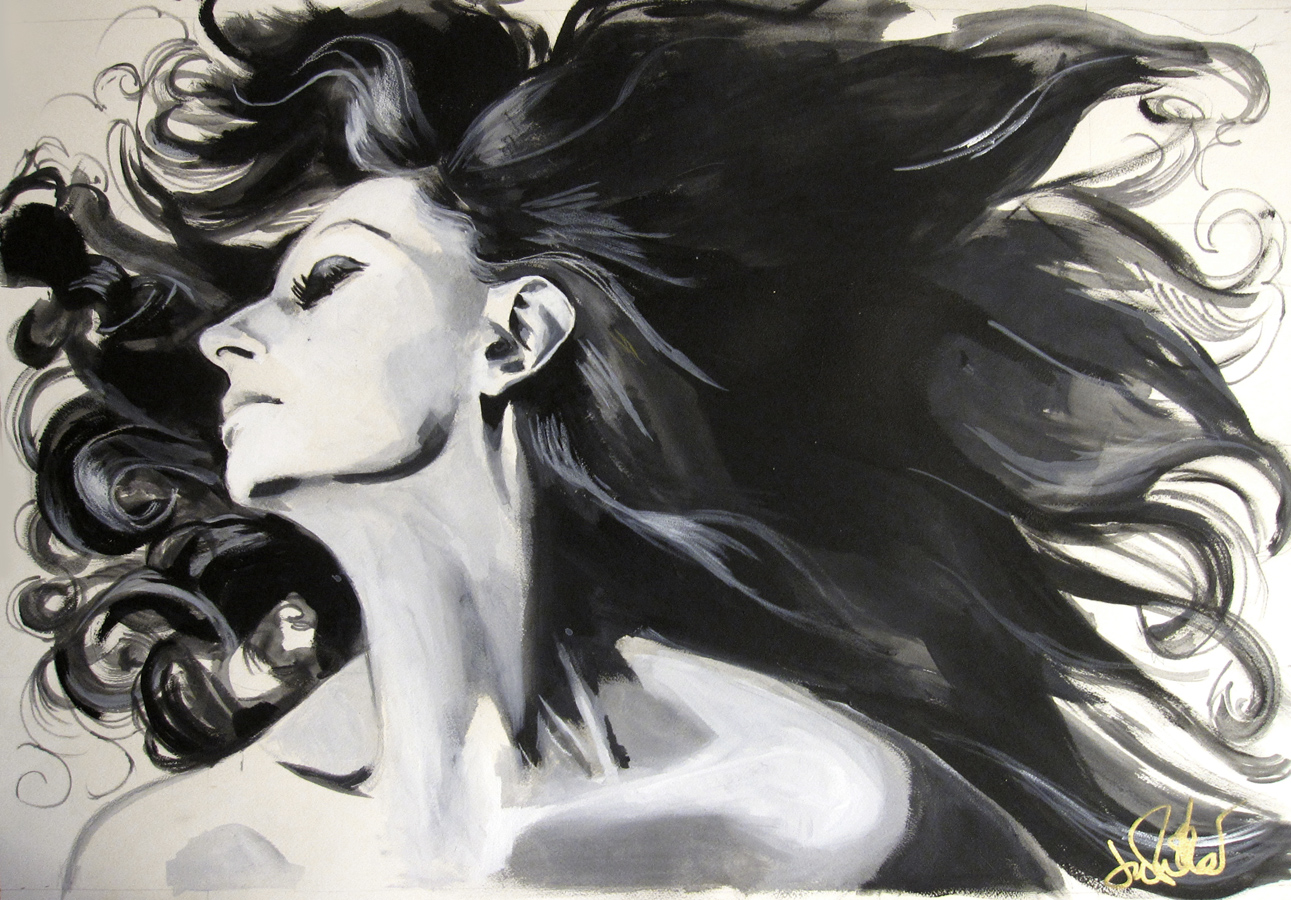 1291x900 Lovely Ugly Design } No. 081 Black And White Art - Black And White Woman Painting