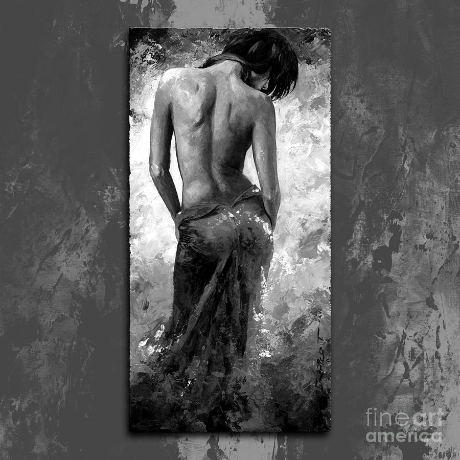 900x900 Lady In Red 27 Style Black And White Painting By Emerico Imre Toth - Black And White Woman Painting