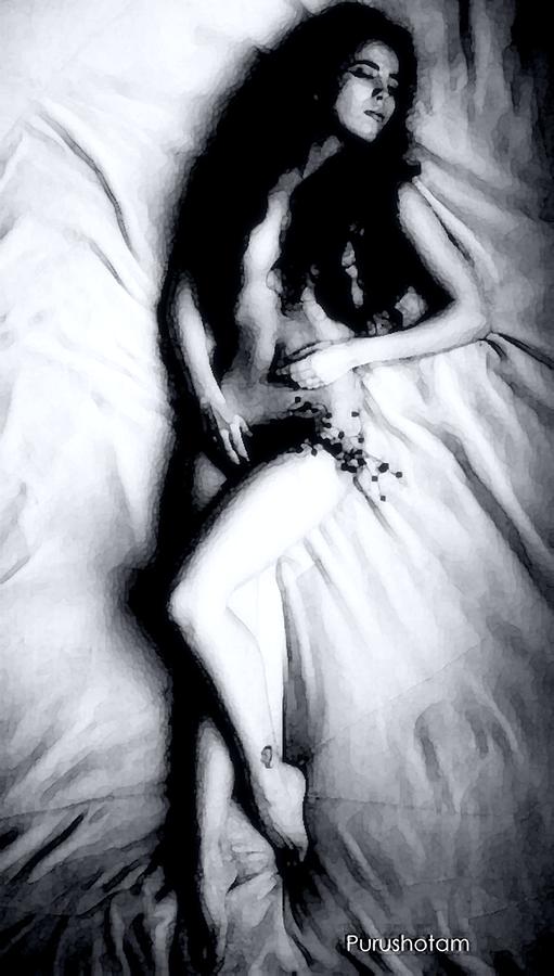511x900 Sensuous Sleeping Women Painting By Purushotama Anil Kumar - Black And White Woman Painting