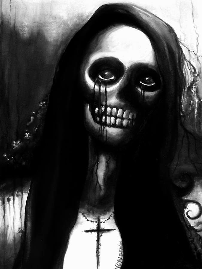 675x900 Black And White Skeleton Woman Painting By Veronica Calderon - Black And White Woman Painting