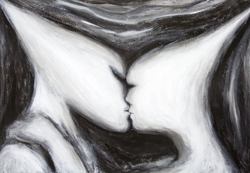 800x553 The Eternal Kiss New Symbolism, Man And Woman Love Theme - Black And White Woman Painting