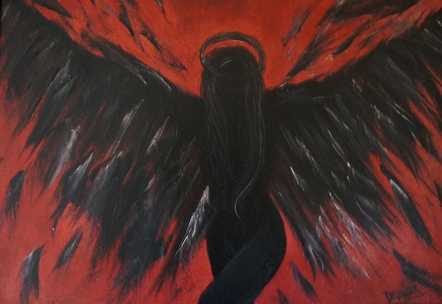 900x619 Dark Angel Painting By Mary Delawder - Black Angel Painting
