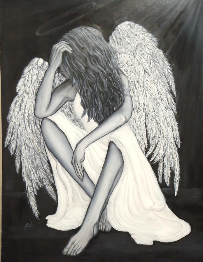 696x900 Fallen Angel Painting By Laura Evans - Black Angel Painting