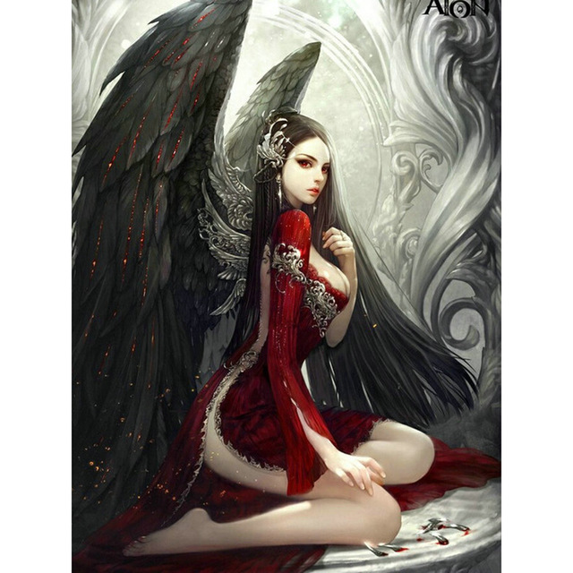 640x640 5d Diamond Painting Cross Stitch Black Angel Girl Round Drill - Black Angel Painting