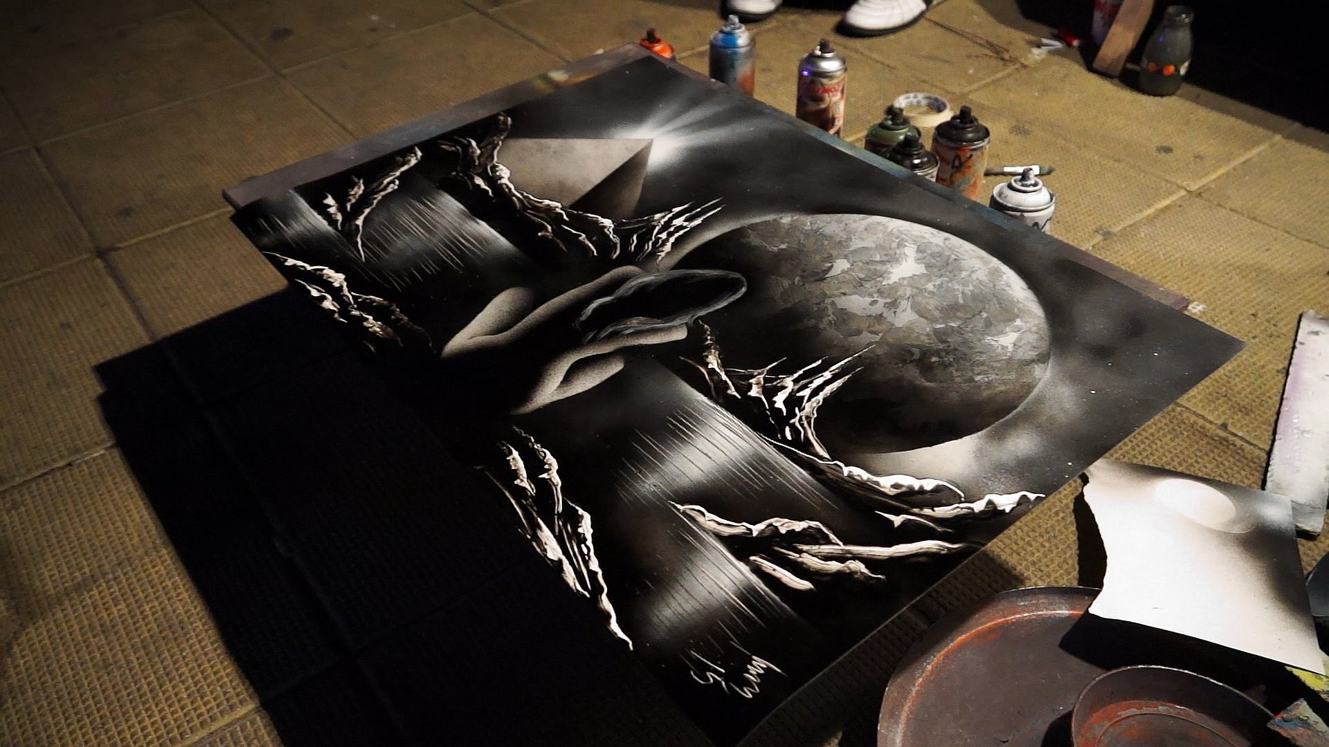 1920x1080 Amazing Black And White Street Art Painting 3d Pictures - Black Art Painting