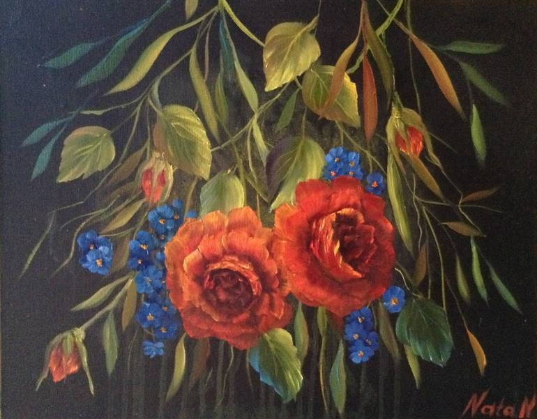 770x601 Saatchi Art Red Roses On The Black Background Painting By Nata New - Black Background Painting