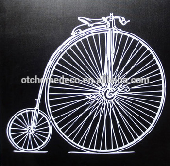 350x342 White Bicycle And Black Background Canvas Oil Painting - Black Background Painting