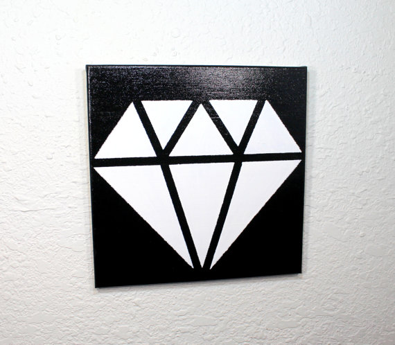 570x498 White Diamond Acrylic Painting On Black Background Diamond - Black Background Painting