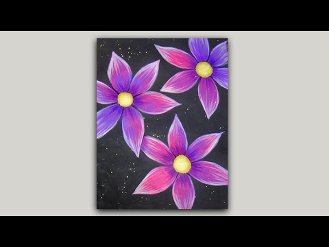 480x360 Acrylic Painting Pink And Purple Flowers With A Black Background - Black Background Painting