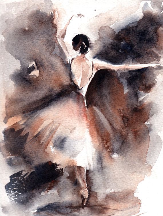 570x754 Ballerina Original Watercolor Painting, Ballet Art, Abstract - Black Ballerina Painting