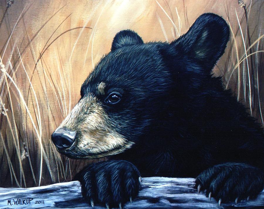 900x715 Autumn Black Bear Cub Painting By Misty Walkup - Black Bear Painting