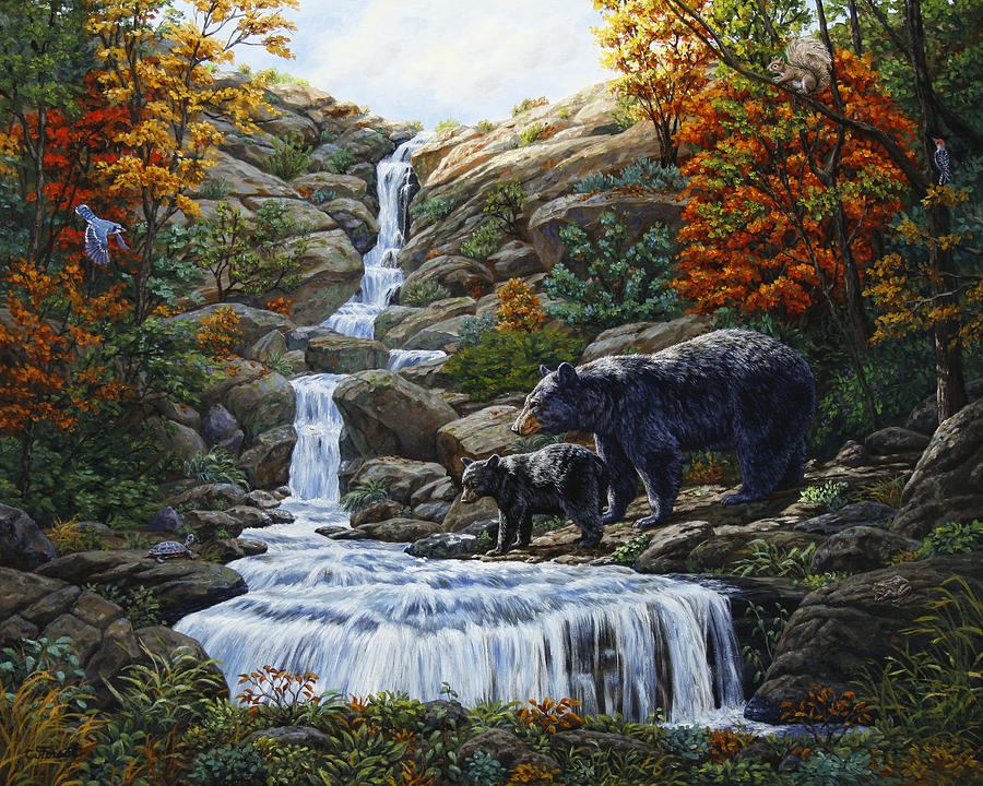 900x720 Black Bear Falls Painting By Crista Forest - Black Bear Painting