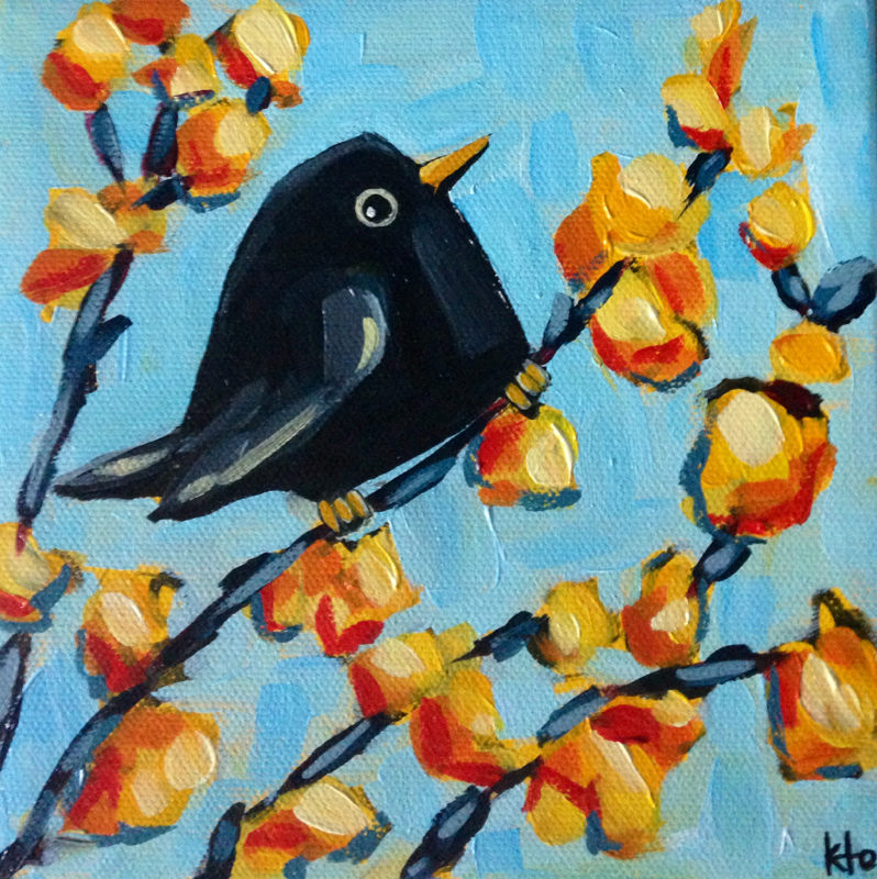 798x800 Blackbird Bird Painting By Kto Art - Black Bird Painting