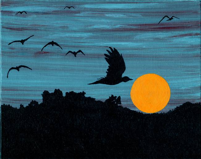 650x515 Blackbird Goin' Home, Original Painting By Stephen Twite - Black Bird Painting