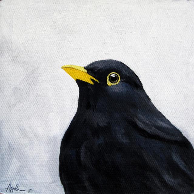 640x640 Blackbird Black Amp White Animal Art Original Oil Painting Apple Arts - Black Bird Painting