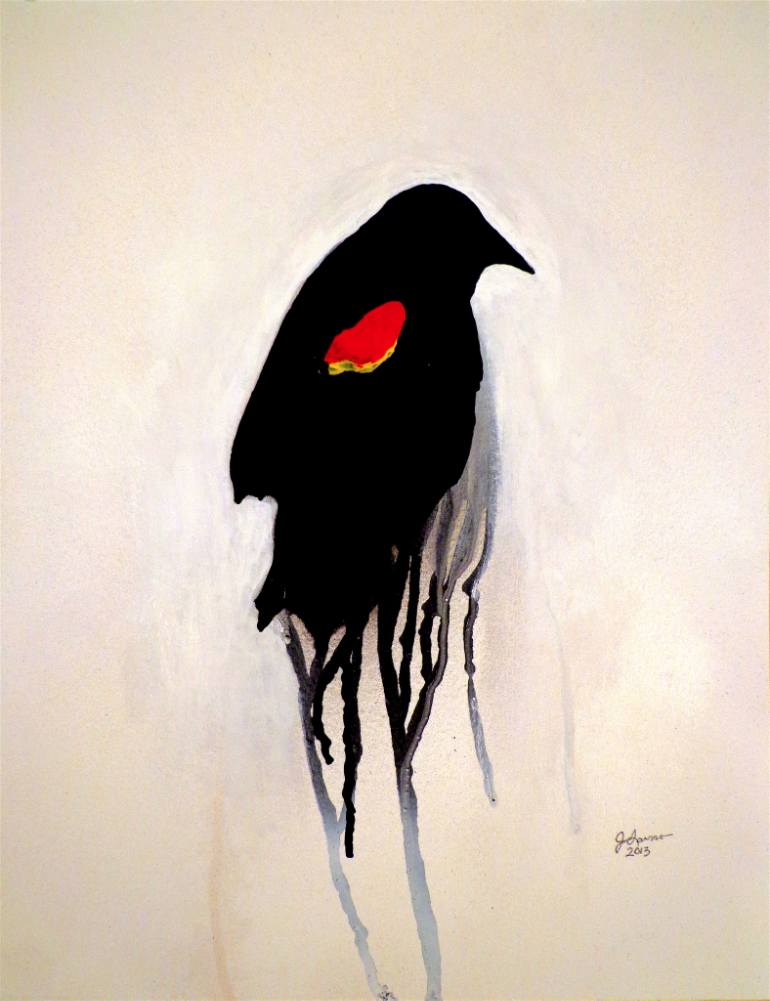 770x1001 Saatchi Art Red Winged Blackbird Painting By Joseph Laurro - Black Bird Painting