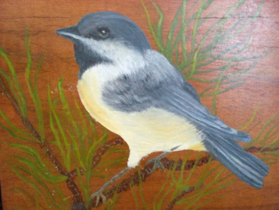 570x428 Original Painting Of A Bird Black Capped Chickadee Oil Paint - Black Capped Chickadee Painting