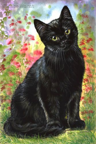 334x500 Black Cat Young Hope Limited Edition Print Fantasy Painting Anne - Black Cat Painting