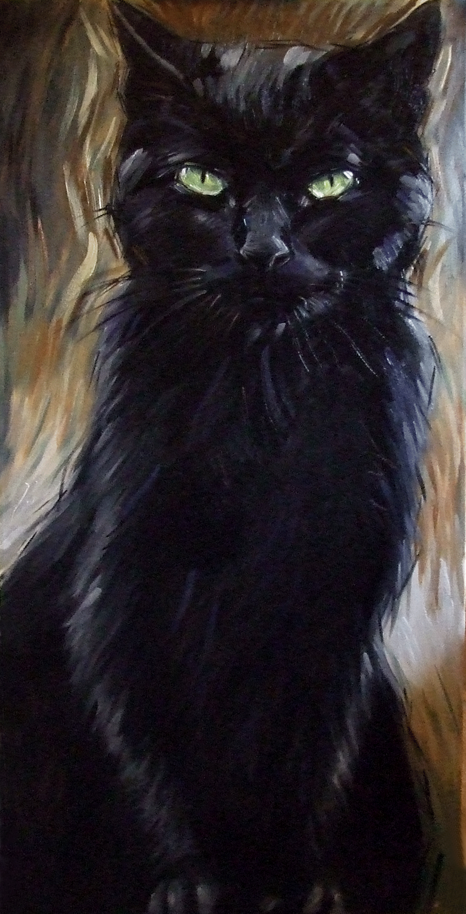 1530x3000 Big Black Cat Painting. 24 X 48 Inches, Original Oil Painting - Black Cat Painting