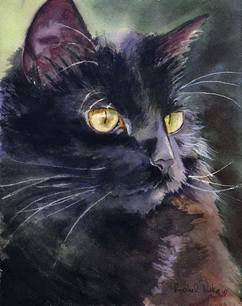 476x600 Black Cat Art Painting Print Watercolor Painting Rachel - Black Cat Painting