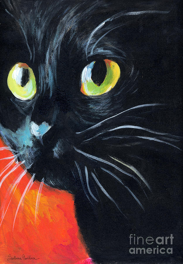 625x900 Black Cat Painting Portrait Painting By Svetlana Novikova - Black Cat Painting
