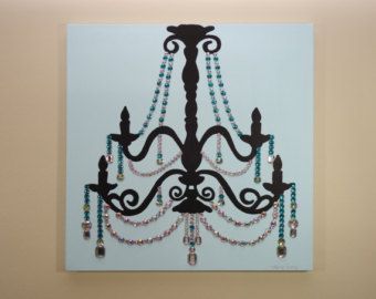 340x270 White Amp Black Chandelier Painting (20x16) Pop Art, Rhinestones - Black Chandelier Painting