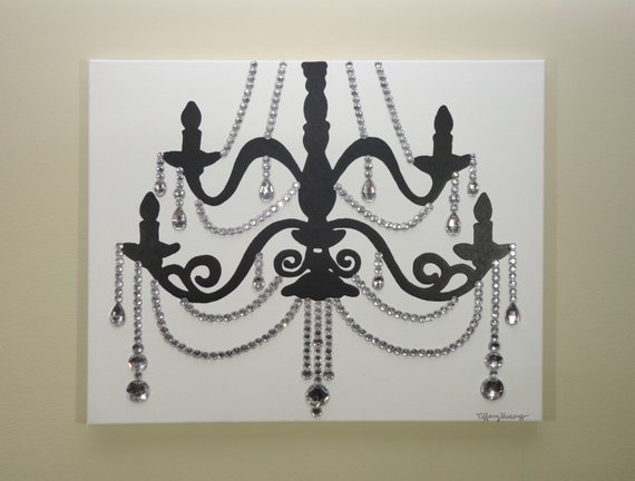 570x432 White Amp Black Chandelier Painting 20x16 Pop Art - Black Chandelier Painting