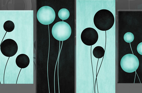 569x374 Duck Egg Blue Amp Black Circles Flower Style Abstract Available As 4 - Black Circle Painting